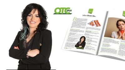 OTC Plus Dergi yazarı Eczacı Funda Palalı, eczane ortamında boğaz ağrısı ve gıda takviyesi konulu makalesi ile birlikte.