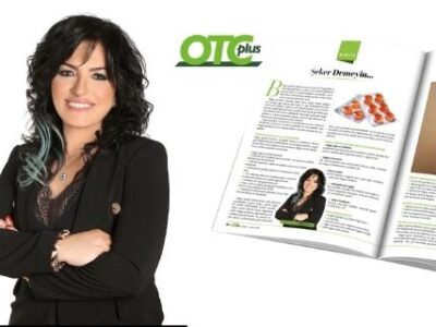 OTC Plus Dergi yazarı Eczacı Funda Palalı, eczane ortamında boğaz ağrısı ve gıda takviyesi konulu makalesi ile birlikte.
