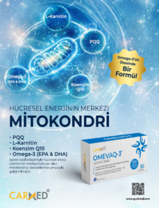 Sağlık sektörüne özel yayın olan OTC Plus Dergi Mart-Nisan 2026 arka kapak reklam görseli. Carmed ve MitoKondri çalışması.