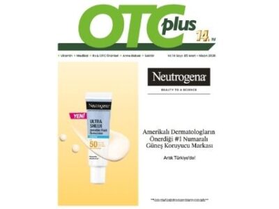 OTC Plus Dergi Mart-Nisan 2026 sayısı kapak görseli. Kapakta Neutrogena güneş koruyucu ve sağlık sektörü özel içerikleri yer almaktadır.